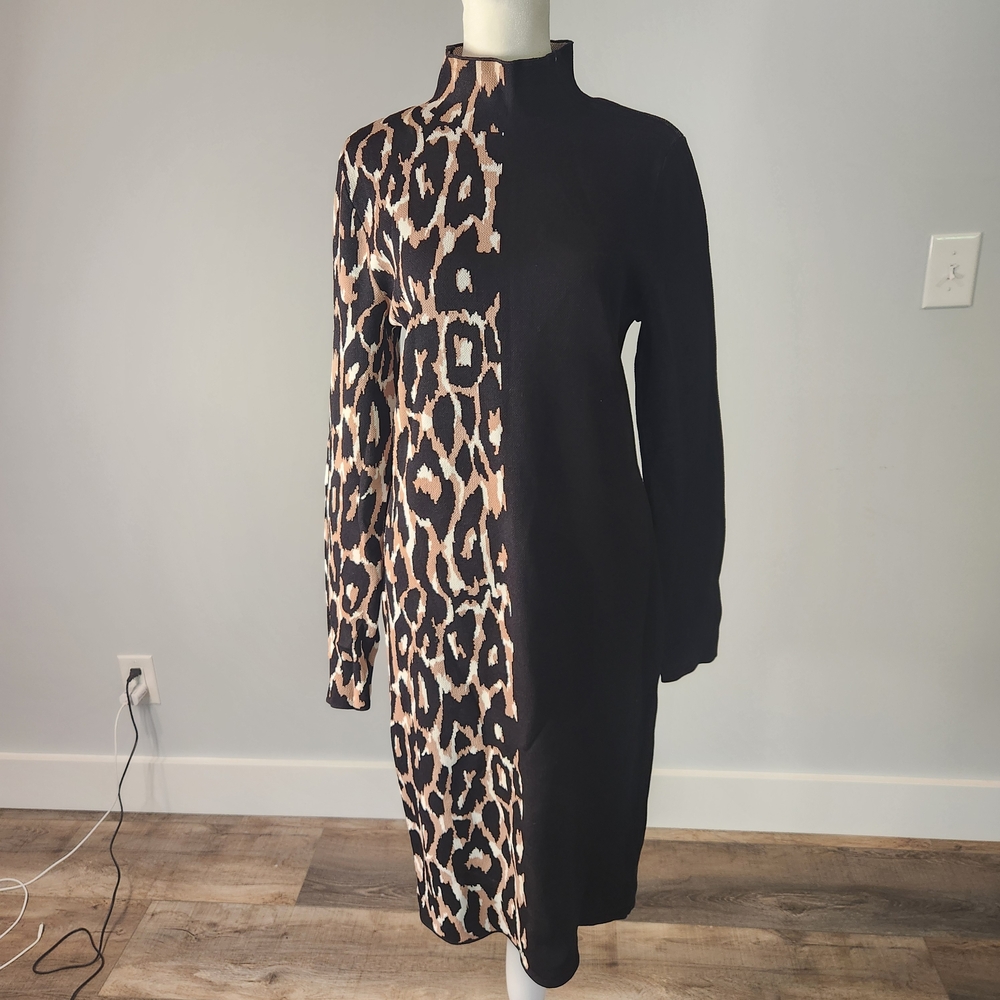 Bar III Black and Animal Print Long Sleeve Dress SIZE: Large - Picture 3 of 7